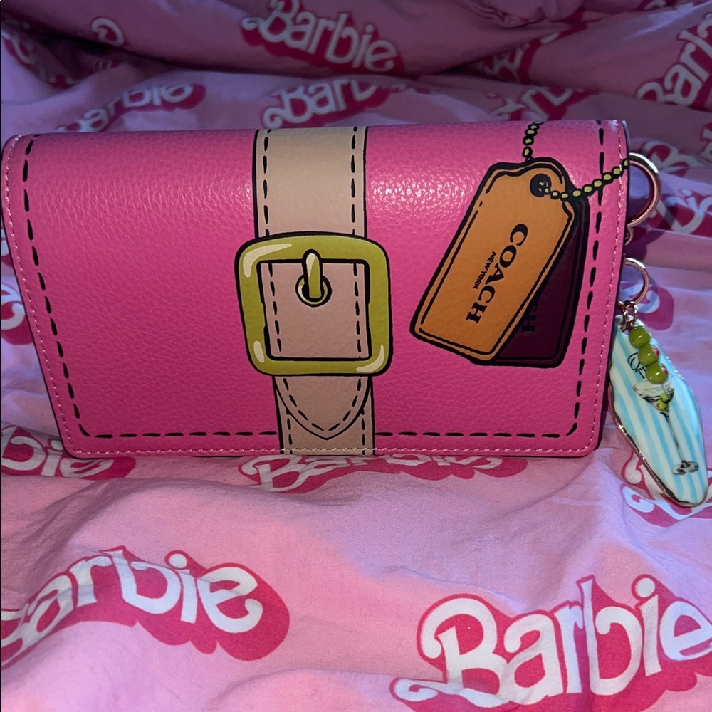 Coach Pink Crossbody Bag /clutch with Tan Accents
